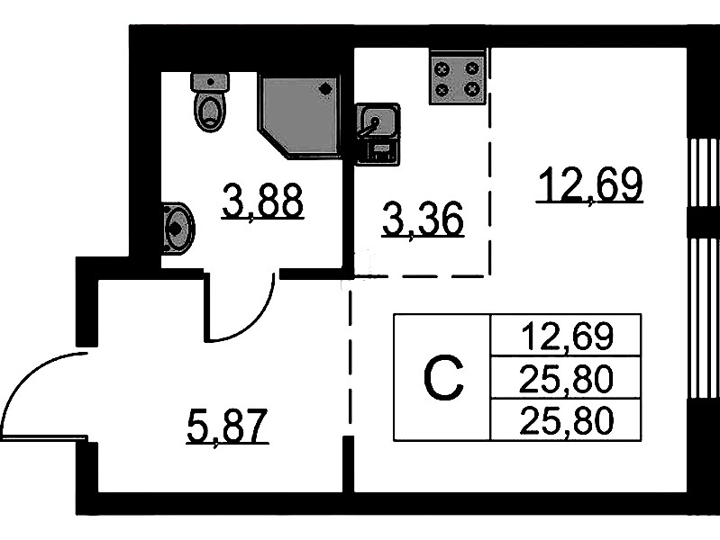 Квартира студия 25.8 м², 10/15 эт., ЖК «Невская Долина»